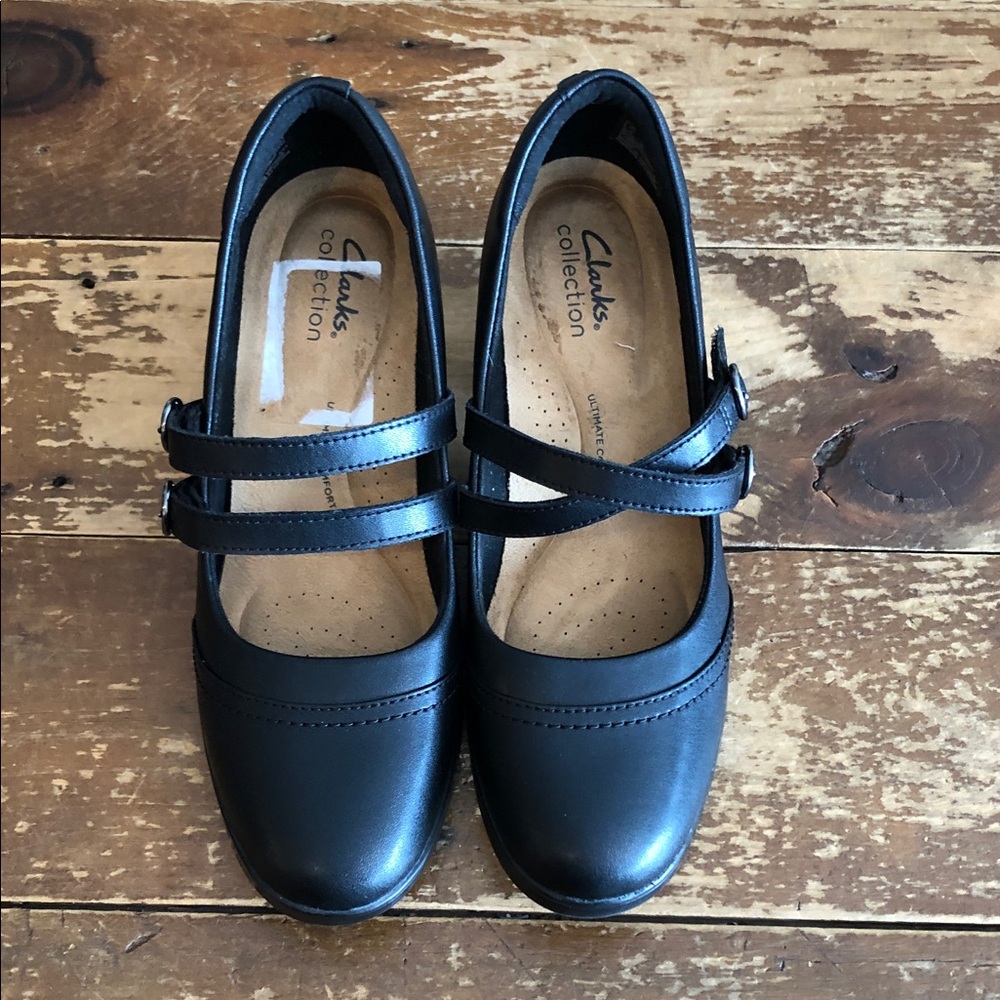 New Clarks Black Heeled MaryJane